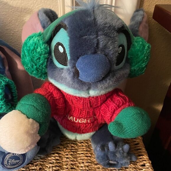 Disney Store Stitch Christmas Plush Naughty Winter Green Knit Sweater set of 2! - Picture 3 of 13